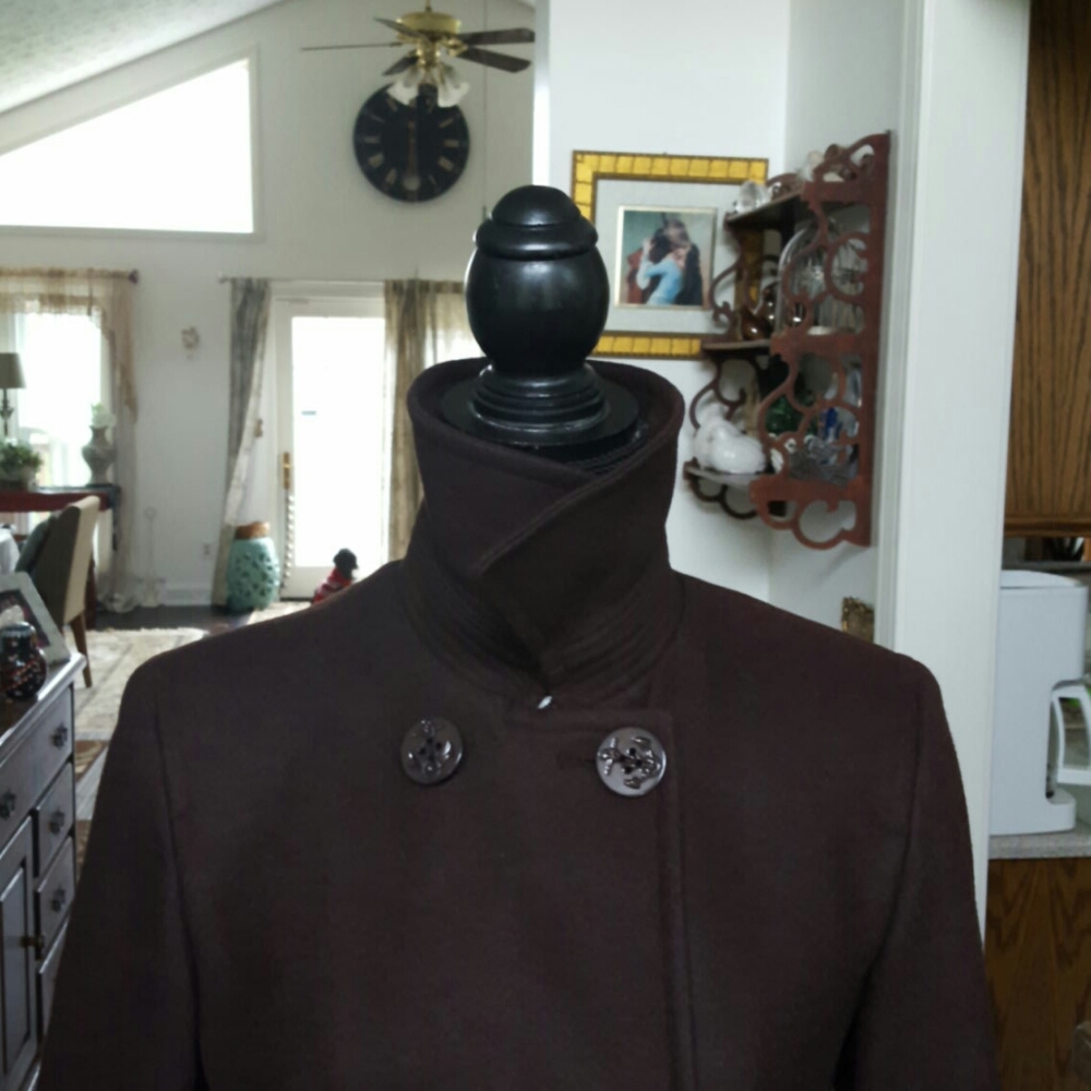 Signature Brown Wool Blend Pea Coat Size 6 - Picture 4 of 10